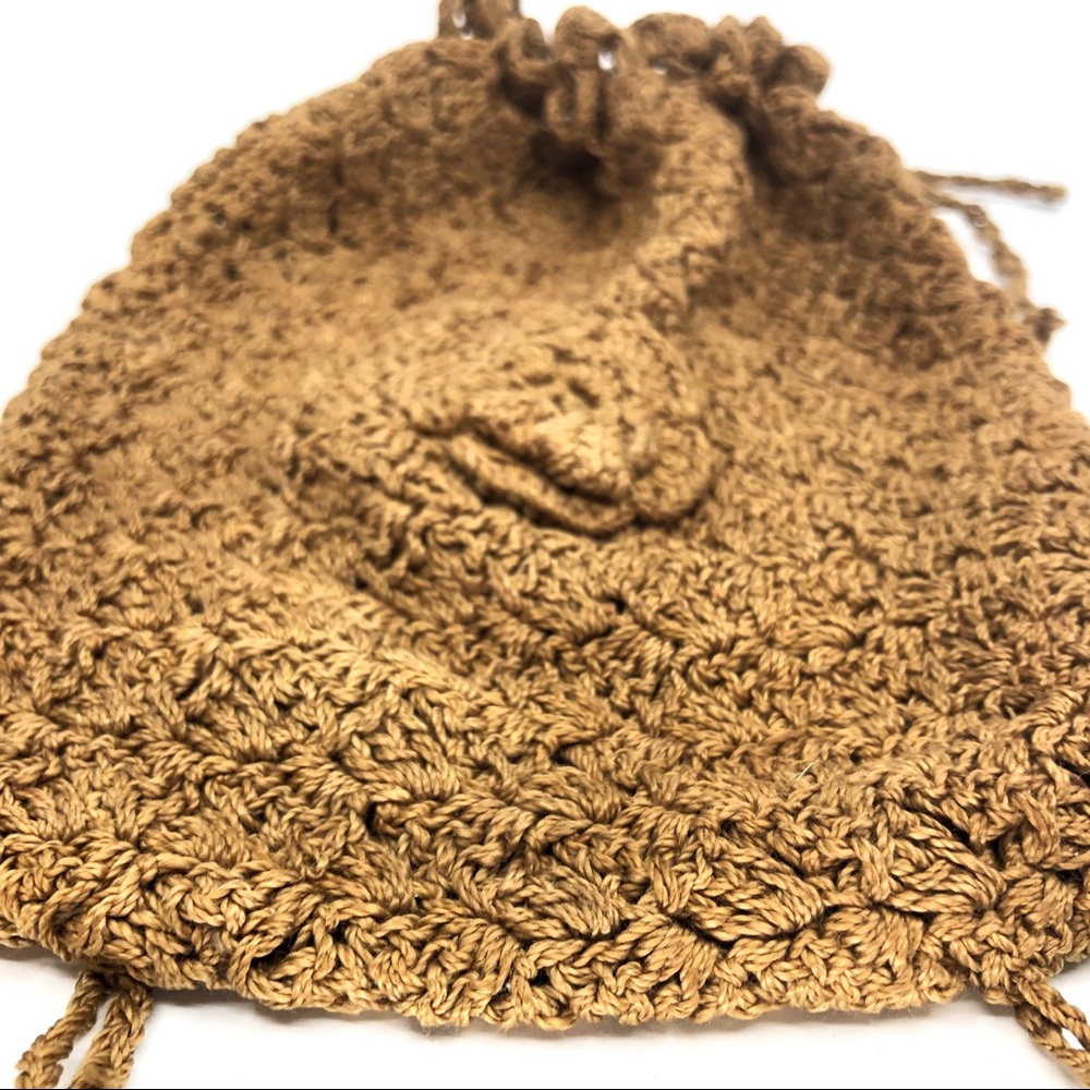 Victorian Brown Crochet Drawstring Reticule Bag - Picture 12 of 12